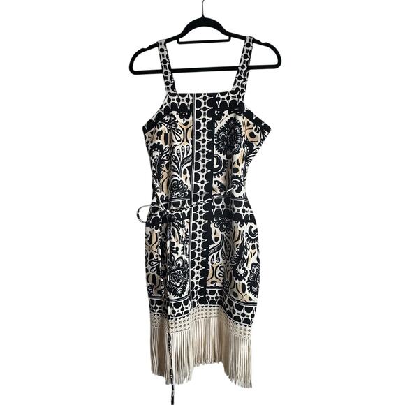 TAHARI ASL Fringe Printed Lined Dress NWT $149 Size 2 Black Tank Ivory - Picture 3 of 10